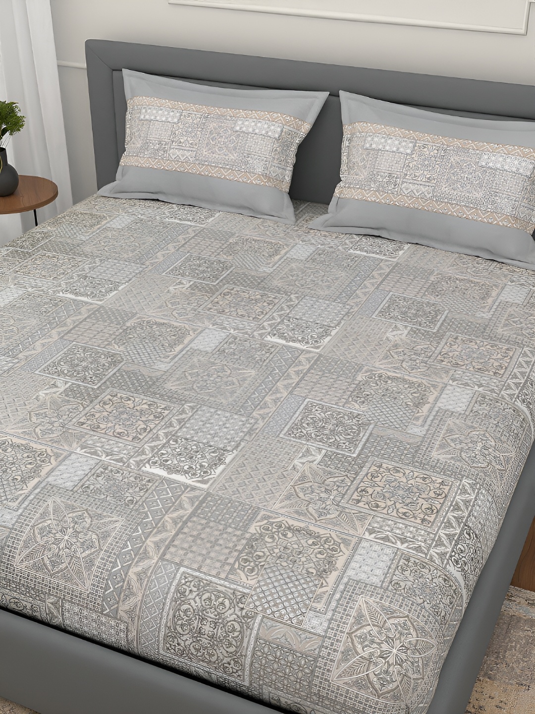 Srijee Decors Grey Ethnic Motifs 300 TC Cotton Fitted King Bedsheet with 2 Pillow Covers, Beige
Srijee Decors Grey Ethnic Motifs 300 TC Cotton Fitted King Bedsheet with 2 Pillow Covers, Beige