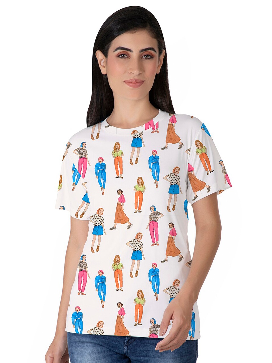 BAESD Women Printed Pockets T-shirt, White