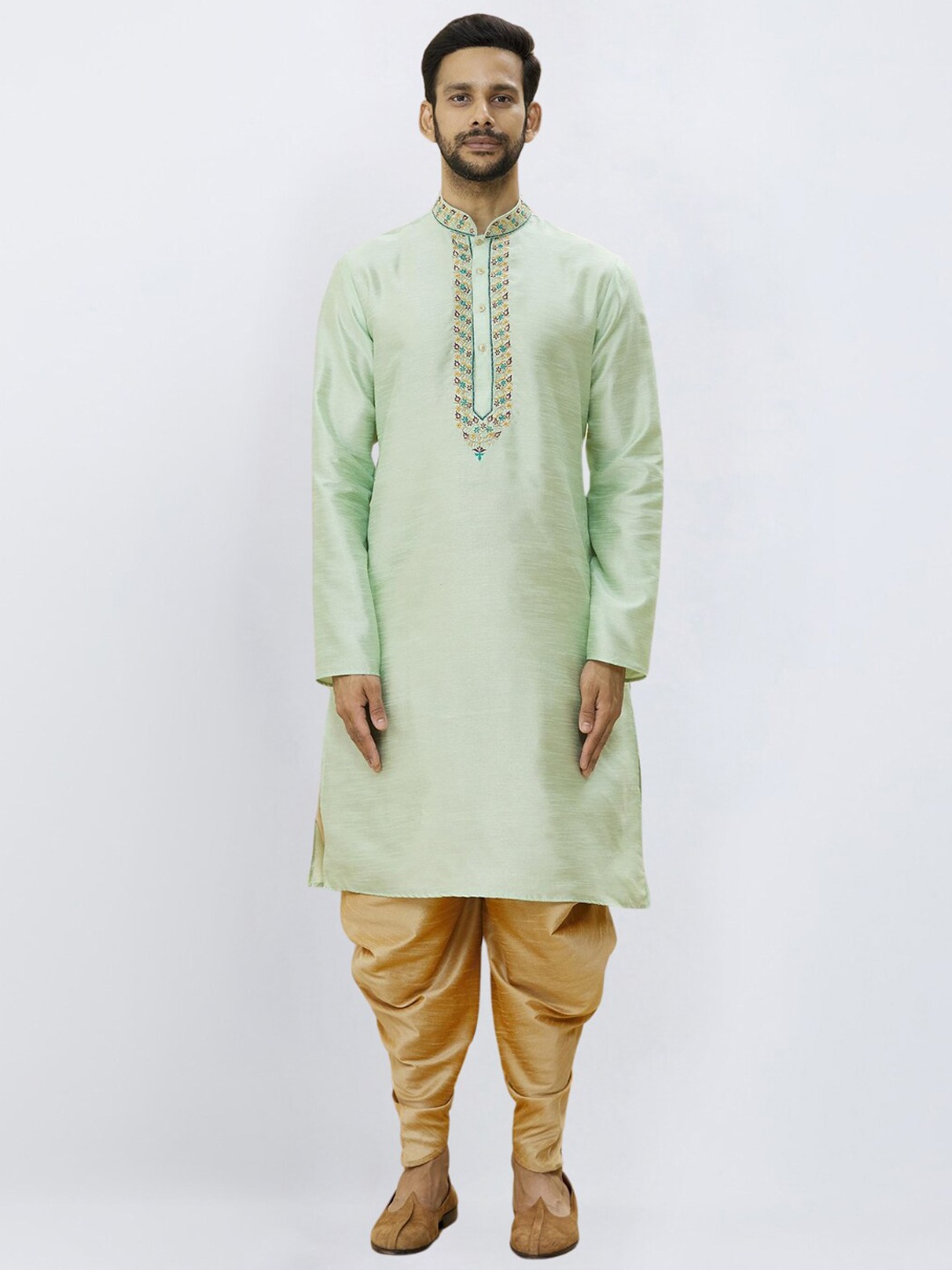 Indian Poshakh Ethnic Motifs Embroidered Regular Straight Kurta With Dhoti Pants, Lime green
Indian Poshakh Ethnic Motifs Embroidered Regular Straight Kurta With Dhoti Pants, Lime green