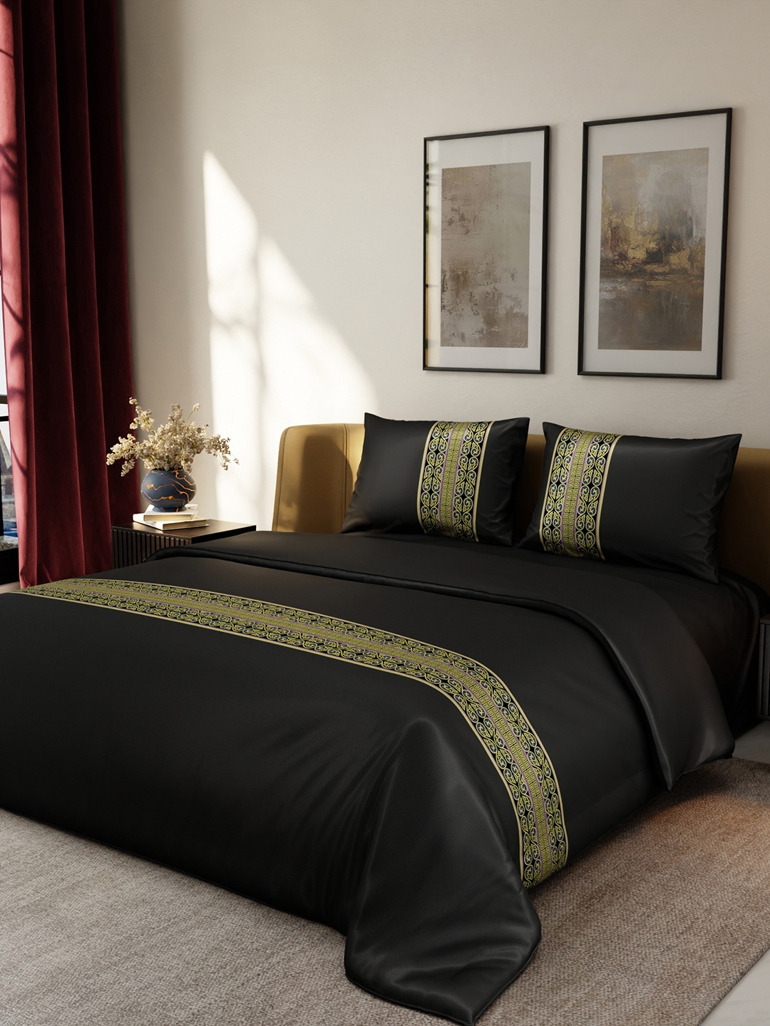 Stoa Paris Black Printed AC Room 150 GSM Double Bed Satin Comforter with 2 Pillow Covers
Stoa Paris Black Printed AC Room 150 GSM Double Bed Satin Comforter with 2 Pillow Covers