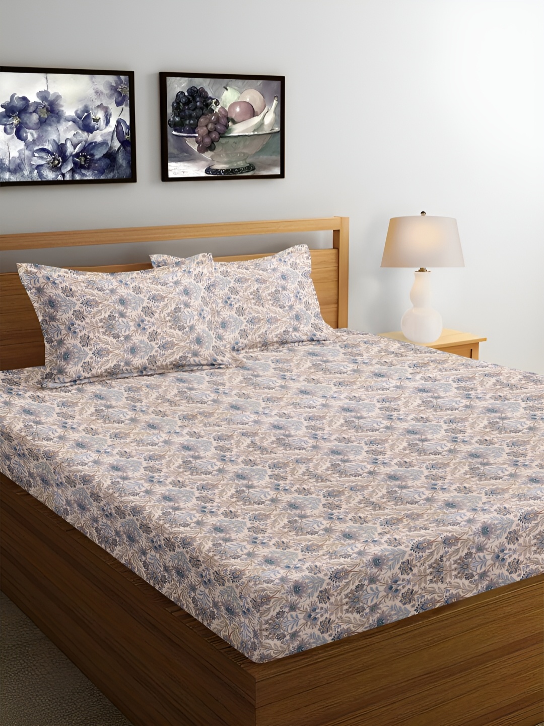 Srijee Decors Aster Avenue Cream Floral 210 TC Fitted Queen Bedsheet With 2 Pillow Covers, Blue
Srijee Decors Aster Avenue Cream Floral 210 TC Fitted Queen Bedsheet With 2 Pillow Covers, Blue