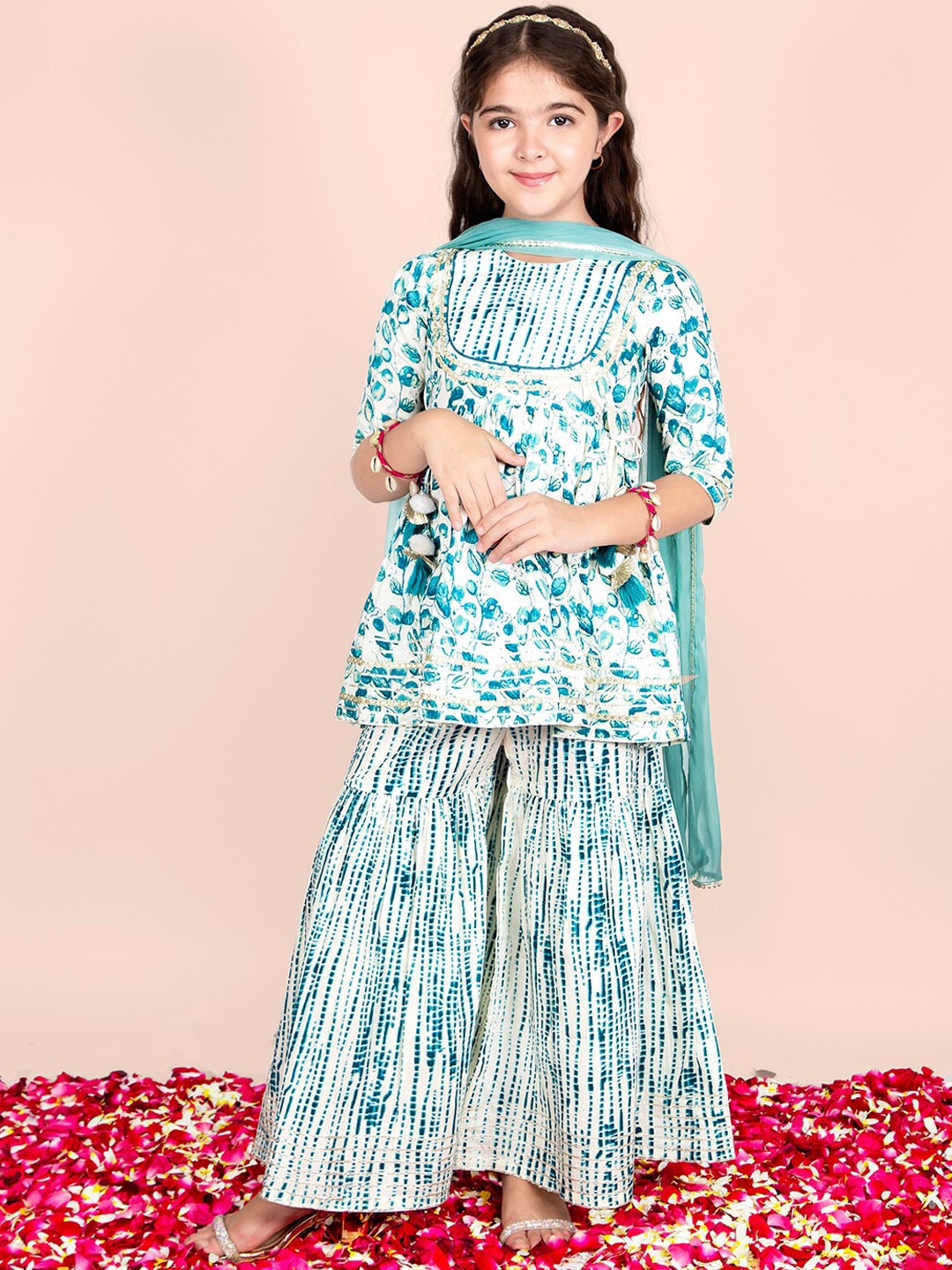 Naughty Ninos Girls Floral Printed Pure Cotton A-Line Kurti with Sharara & Dupatta, Off white
Naughty Ninos Girls Floral Printed Pure Cotton A-Line Kurti with Sharara & Dupatta, Off white