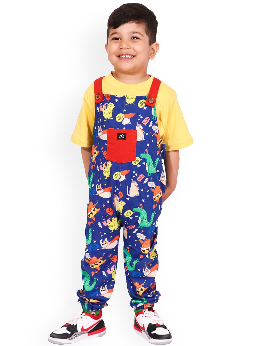 Whistle & Hops Kids Animal Party Conversational Printed Pure Cotton Dungarees, Navy blue
Whistle & Hops Kids Animal Party Conversational Printed Pure Cotton Dungarees, Navy blue