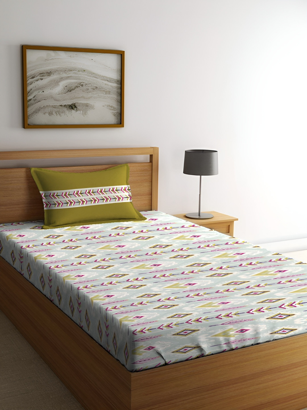MYTRIDENT Green & Mustard Ethnic Motifs Cotton 144 TC Single Bedsheet With 1 Pillow Cover 
MYTRIDENT Green & Mustard Ethnic Motifs Cotton 144 TC Single Bedsheet With 1 Pillow Cover