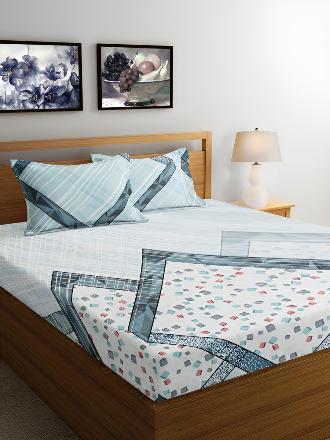 Srijee Decors Blue & Off White Geometric 350 TC Cotton King Bedsheet with 2 Pillow Covers
Srijee Decors Blue & Off White Geometric 350 TC Cotton King Bedsheet with 2 Pillow Covers