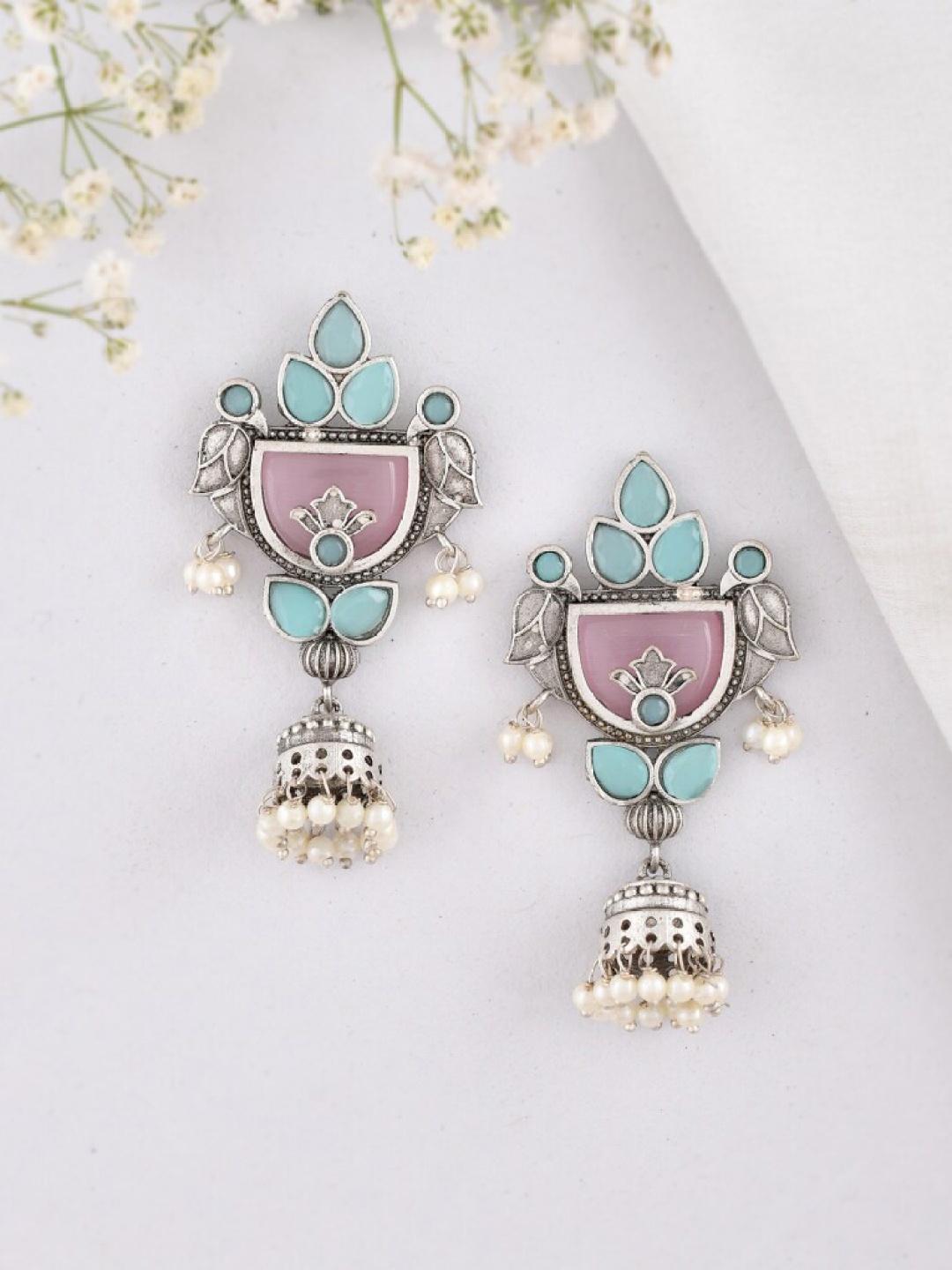 DASTOOR Gold Plated Stone Studded & Beaded Contemporary Oxidised Drop Earrings, Silver
DASTOOR Gold Plated Stone Studded & Beaded Contemporary Oxidised Drop Earrings, Silver