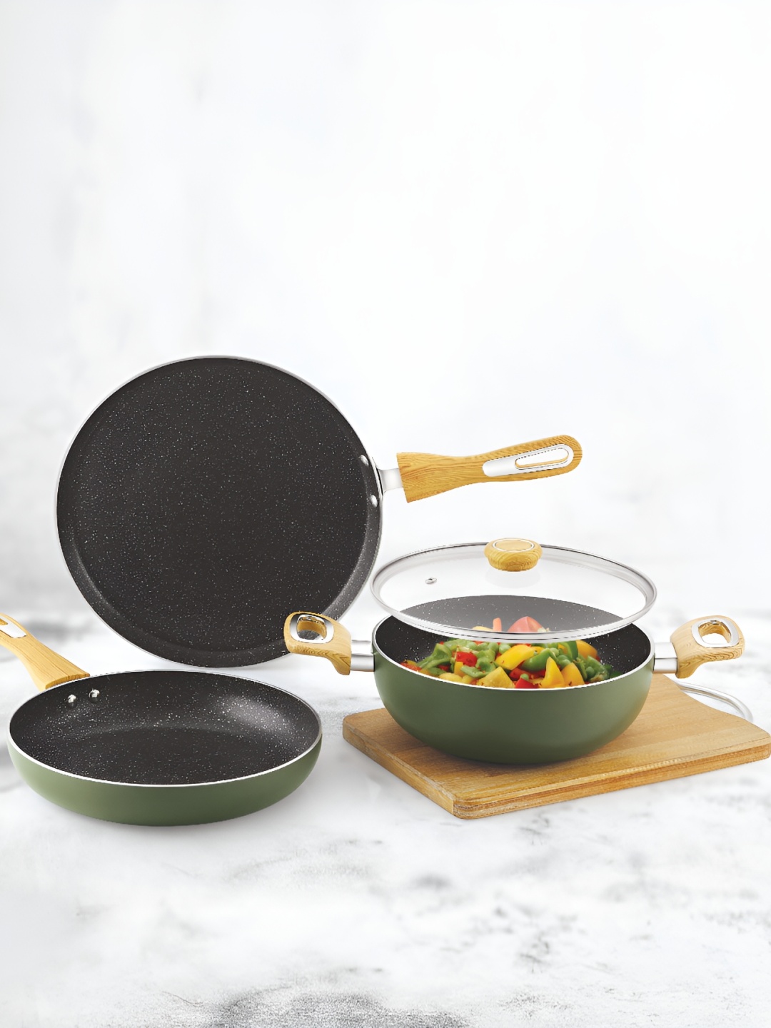 Cello Green & Black 4 Pieces Woody Kitchen Induction & Gas Base Non-Stick Cookware Set
Cello Green & Black 4 Pieces Woody Kitchen Induction & Gas Base Non-Stick Cookware Set