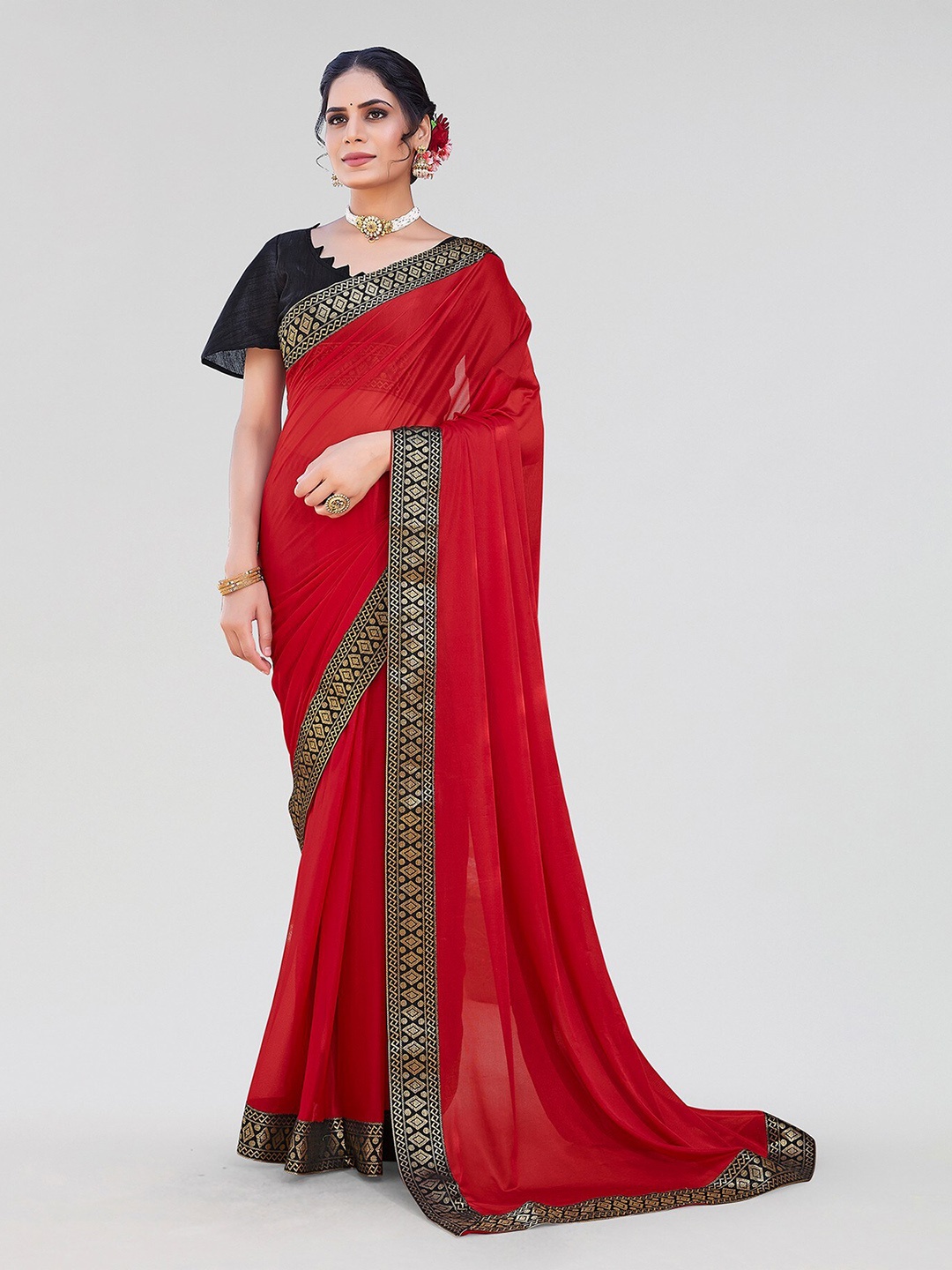 Yashika Woven Design Zari Saree, Red