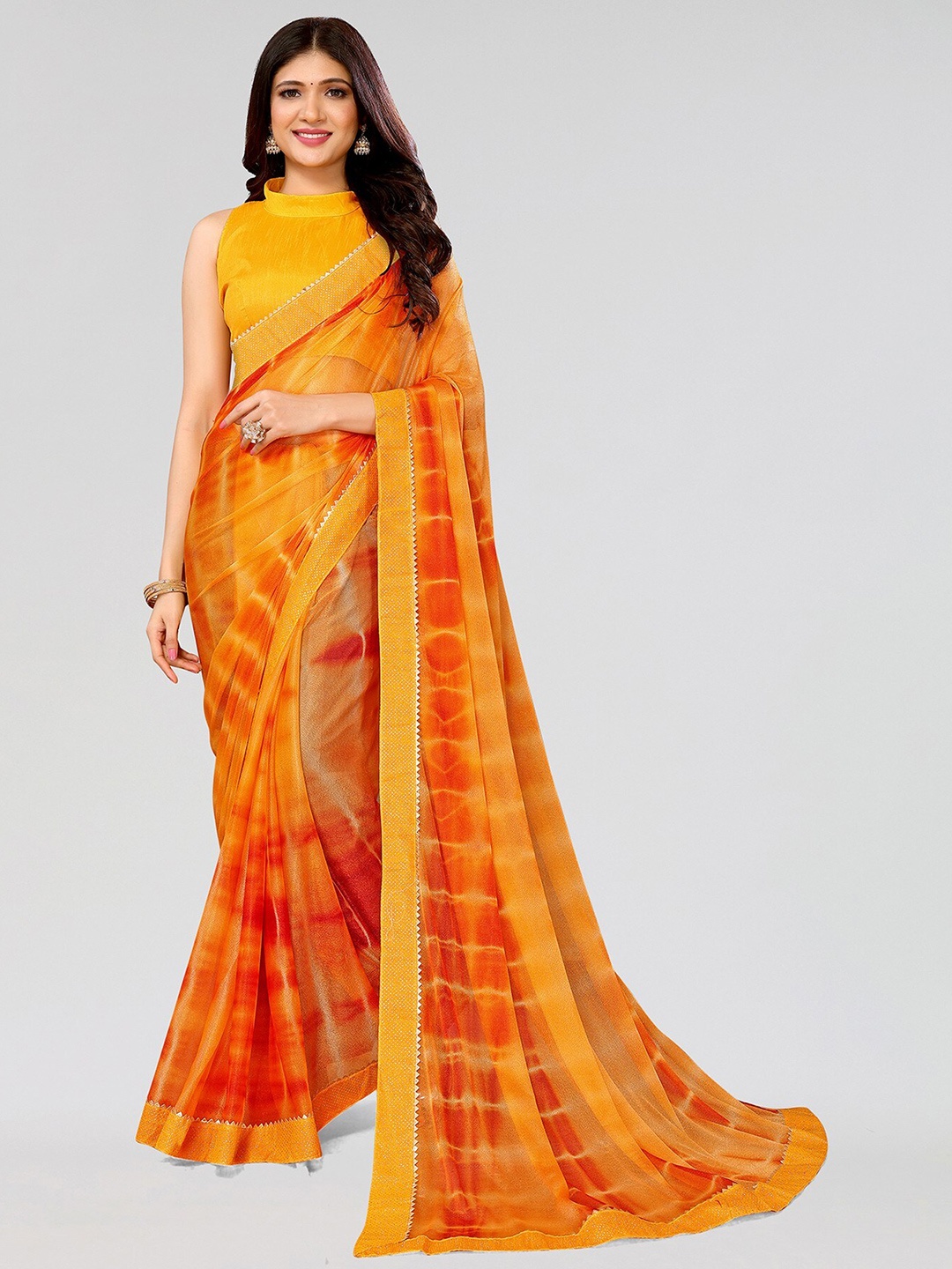 Yashika Abstract Printed Saree, Orange