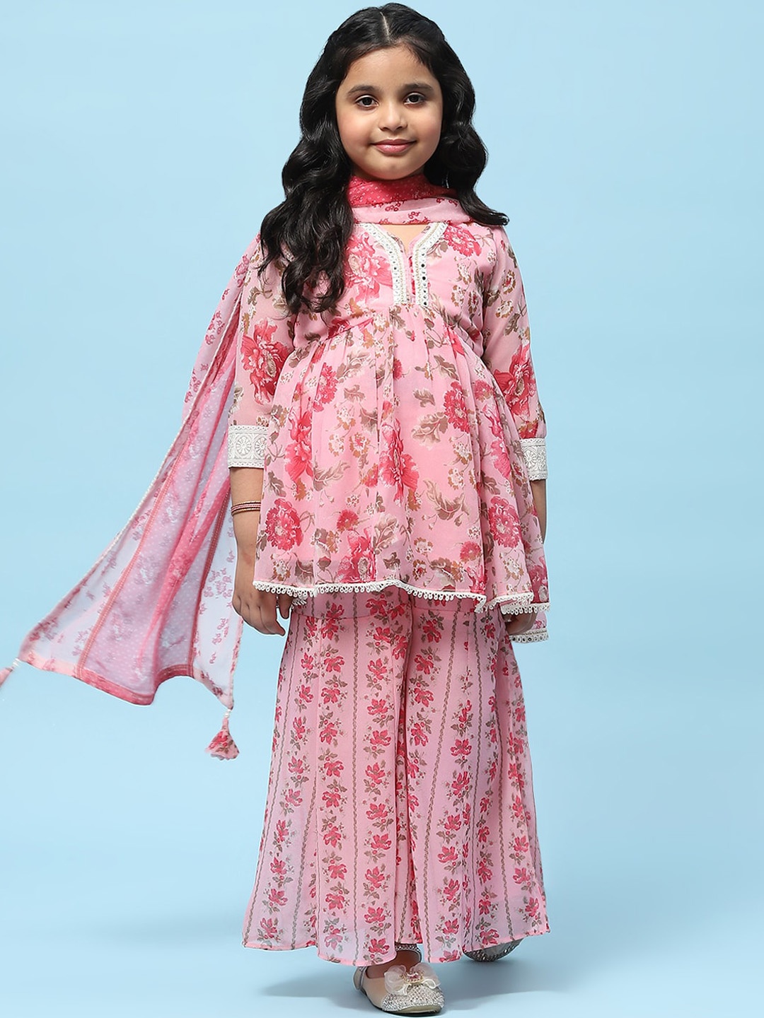 Biba Girls Ethnic Motifs Printed Thread Work Straight Kurta With Sharara & Dupatta, Pink
Biba Girls Ethnic Motifs Printed Thread Work Straight Kurta With Sharara & Dupatta, Pink