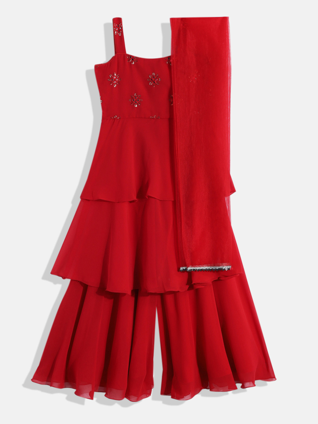 Ethnovog Girls Floral Embroidered Layered Sequinned Kurta with Palazzos & With Dupatta, Red
Ethnovog Girls Floral Embroidered Layered Sequinned Kurta with Palazzos & With Dupatta, Red