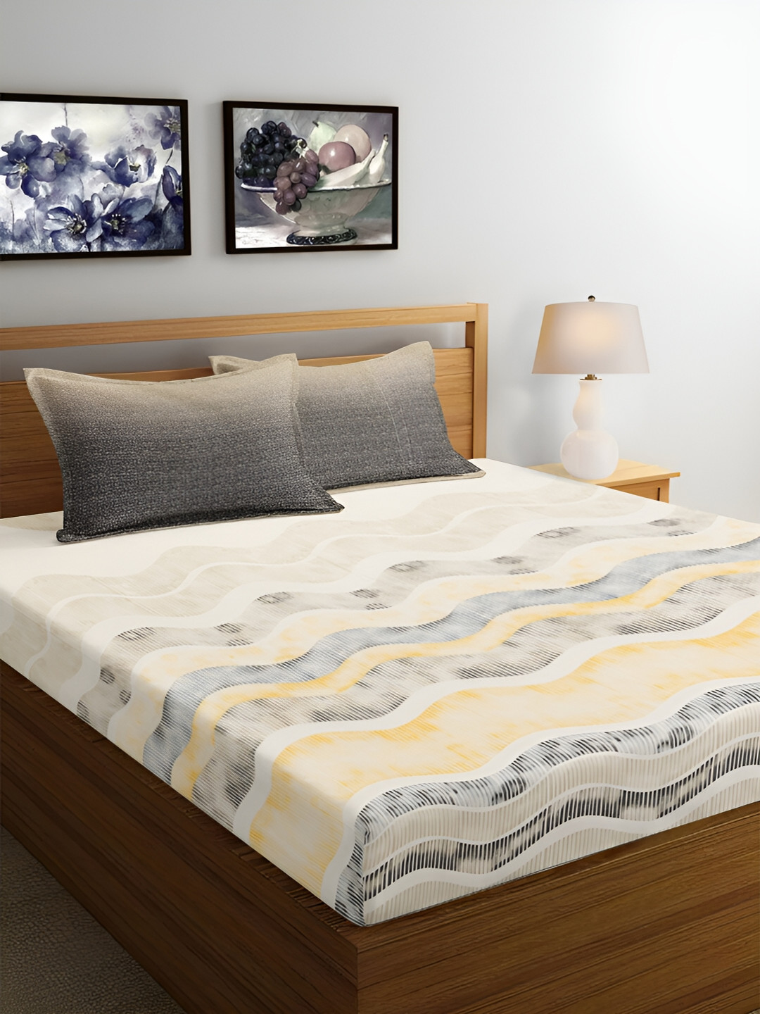 Srijee Decors Grey & Orange Graphic 250 TC Fitted Cotton King Bedsheet & 2 Pillow Covers
Srijee Decors Grey & Orange Graphic 250 TC Fitted Cotton King Bedsheet & 2 Pillow Covers