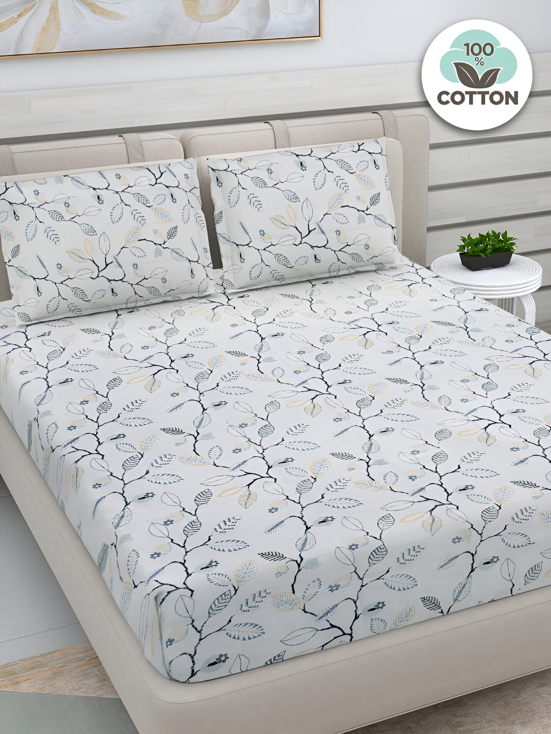 FABINALIV Blue & White Floral Print 300 TC Cotton King Size Bedsheet & 2 Pillow Covers
FABINALIV Blue & White Floral Print 300 TC Cotton King Size Bedsheet & 2 Pillow Covers