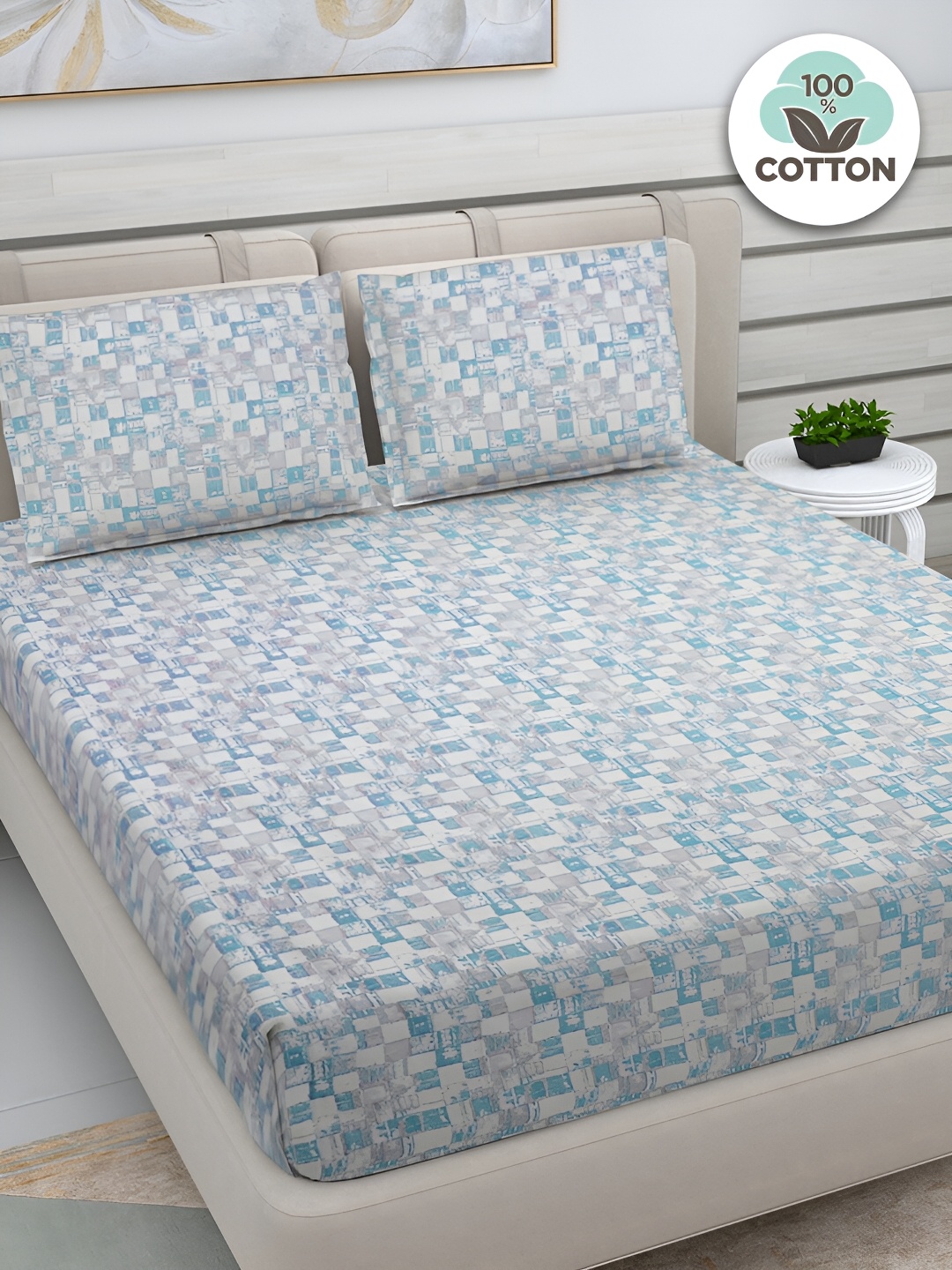 FABINALIV Blue & White Geometric Print 300 TC Cotton King Size Bedsheet & 2 Pillow Covers
FABINALIV Blue & White Geometric Print 300 TC Cotton King Size Bedsheet & 2 Pillow Covers