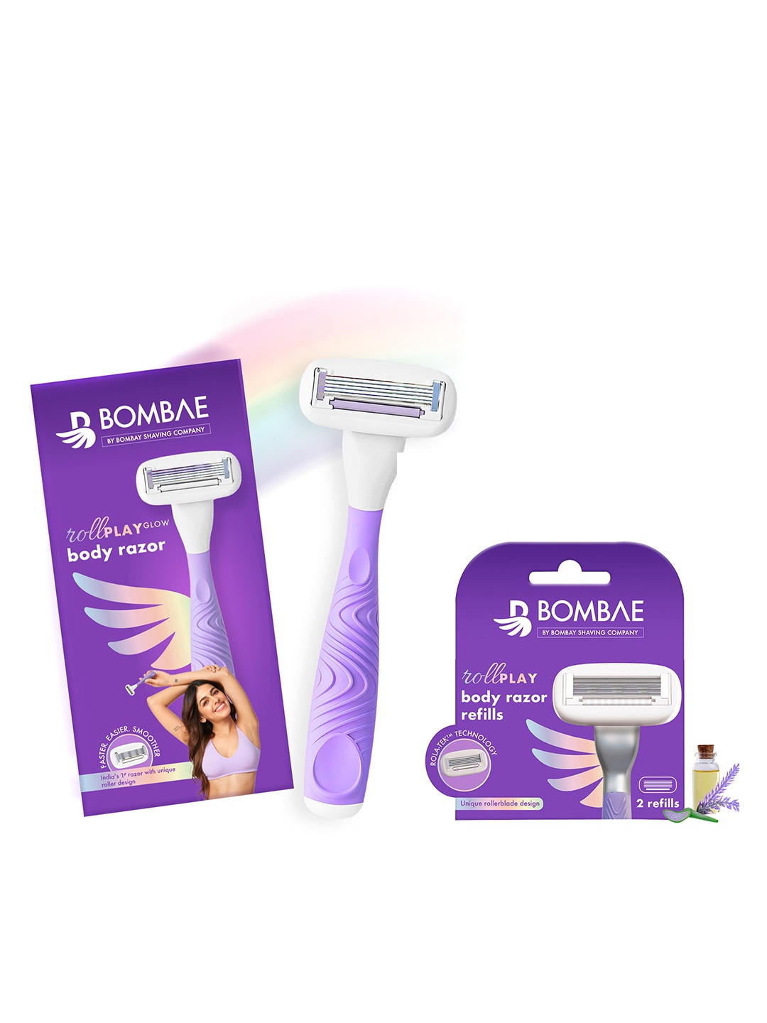 BOMBAE Women Rollplay Glow Body Razor with Refill Combo - 1 Body Razor & 3 Razor Refill, Purple
BOMBAE Women Rollplay Glow Body Razor with Refill Combo - 1 Body Razor & 3 Razor Refill, Purple