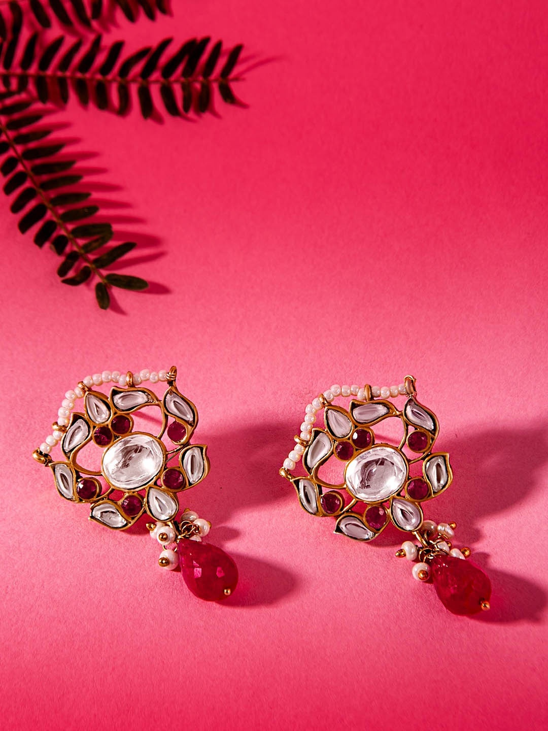 Neeta Boochra 925 Sterling Silver 22K Gold Faux Ruby Studded Contemporary Studs Earrings, Pink
Neeta Boochra 925 Sterling Silver 22K Gold Faux Ruby Studded Contemporary Studs Earrings, Pink
