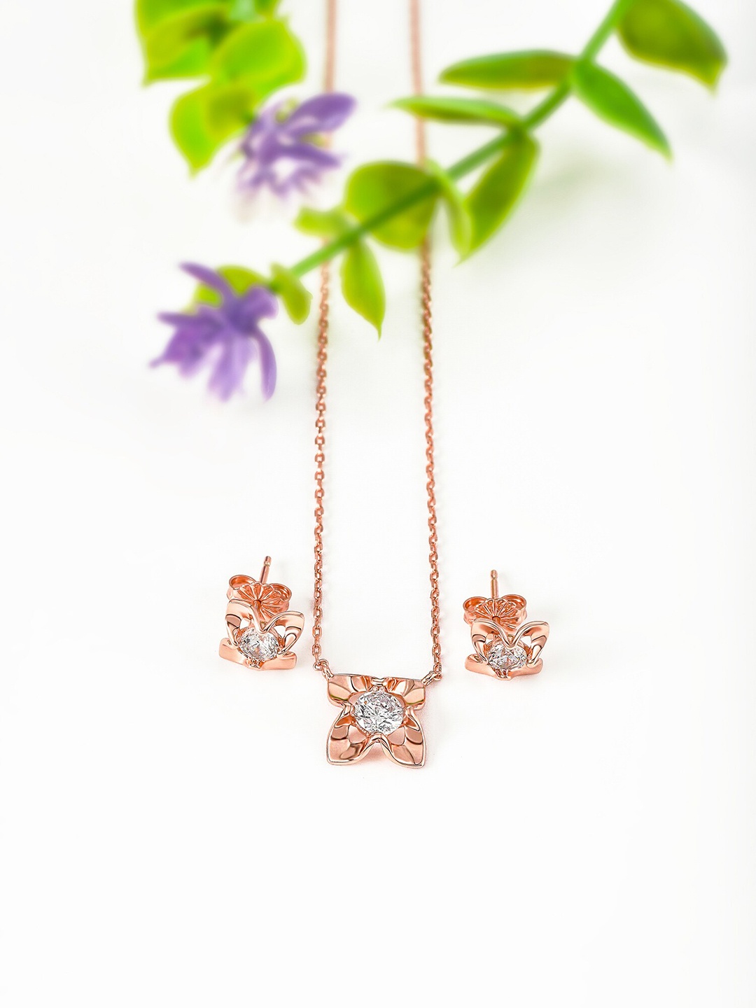 SILBERRY 925 Sterling Silver Rose Gold Plated Cubic Zirconia Studded Pendant and Earrings
SILBERRY 925 Sterling Silver Rose Gold Plated Cubic Zirconia Studded Pendant and Earrings