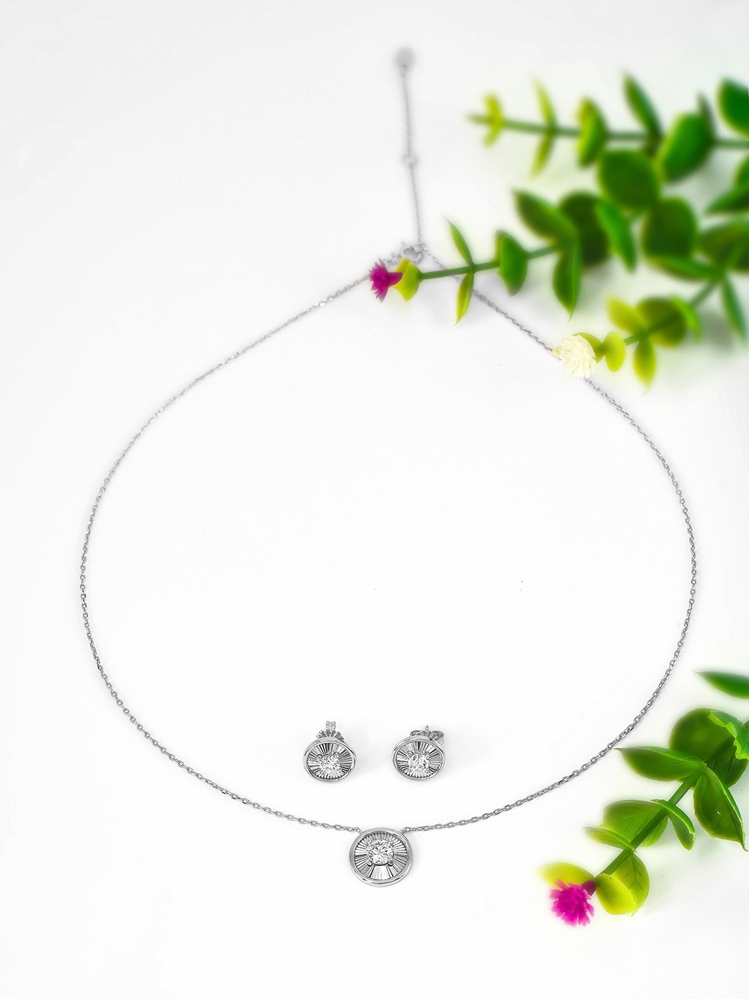 SILBERRY 925 Sterling Silver Rhodium-Plated Cubic Zirconia studded Pendant and Earrings
SILBERRY 925 Sterling Silver Rhodium-Plated Cubic Zirconia studded Pendant and Earrings