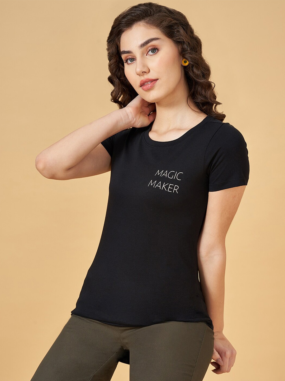 Honey by Pantaloons Women Round Neck Typography Printed Cotton Regular Fit T-shirt, Black
Honey by Pantaloons Women Round Neck Typography Printed Cotton Regular Fit T-shirt, Black
