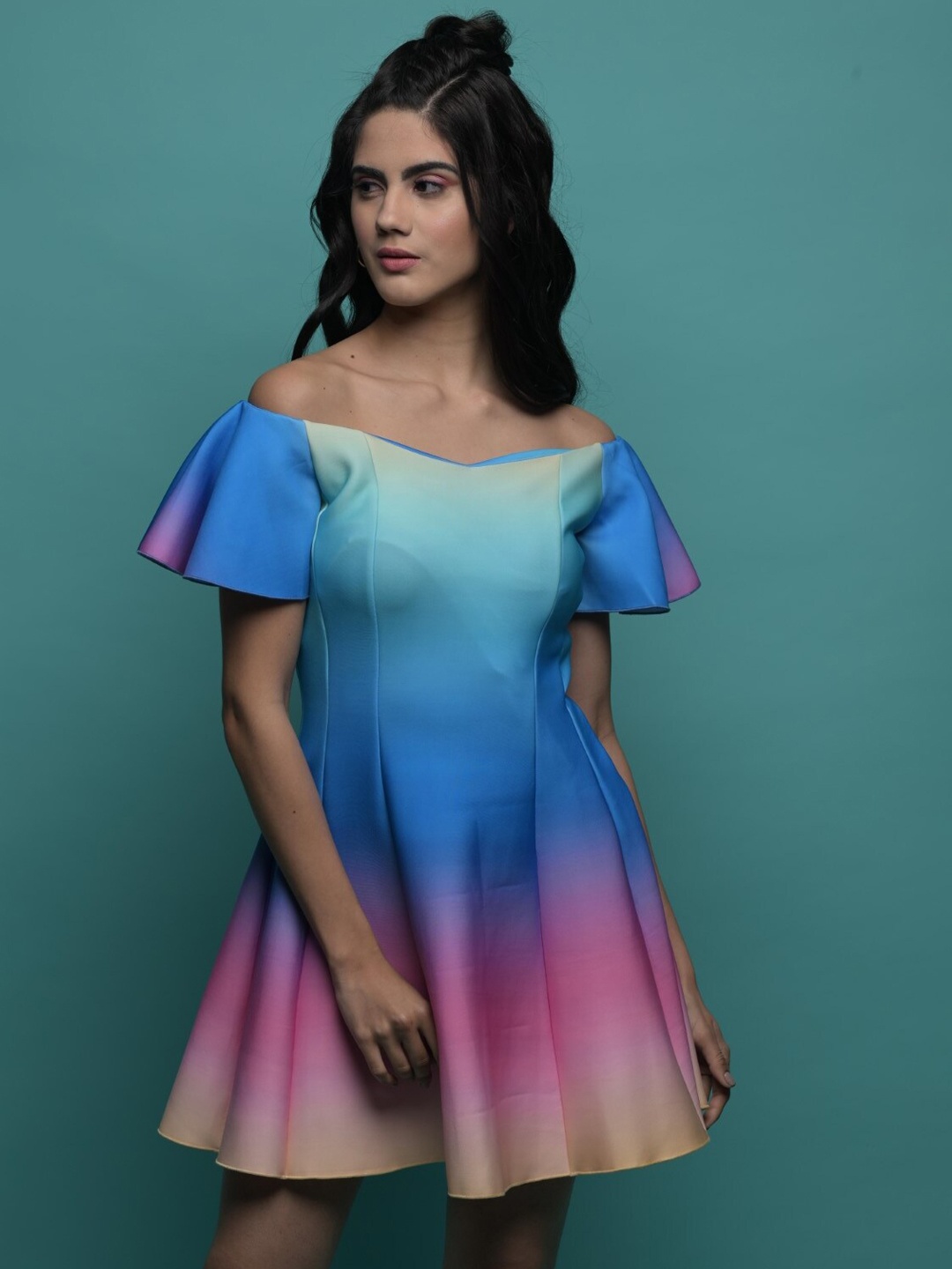 MEEAMI FASHION Tie And Dye Holi Printed Off-Shoulder Flared Sleeve A-Line Dress, Blue
MEEAMI FASHION Tie And Dye Holi Printed Off-Shoulder Flared Sleeve A-Line Dress, Blue