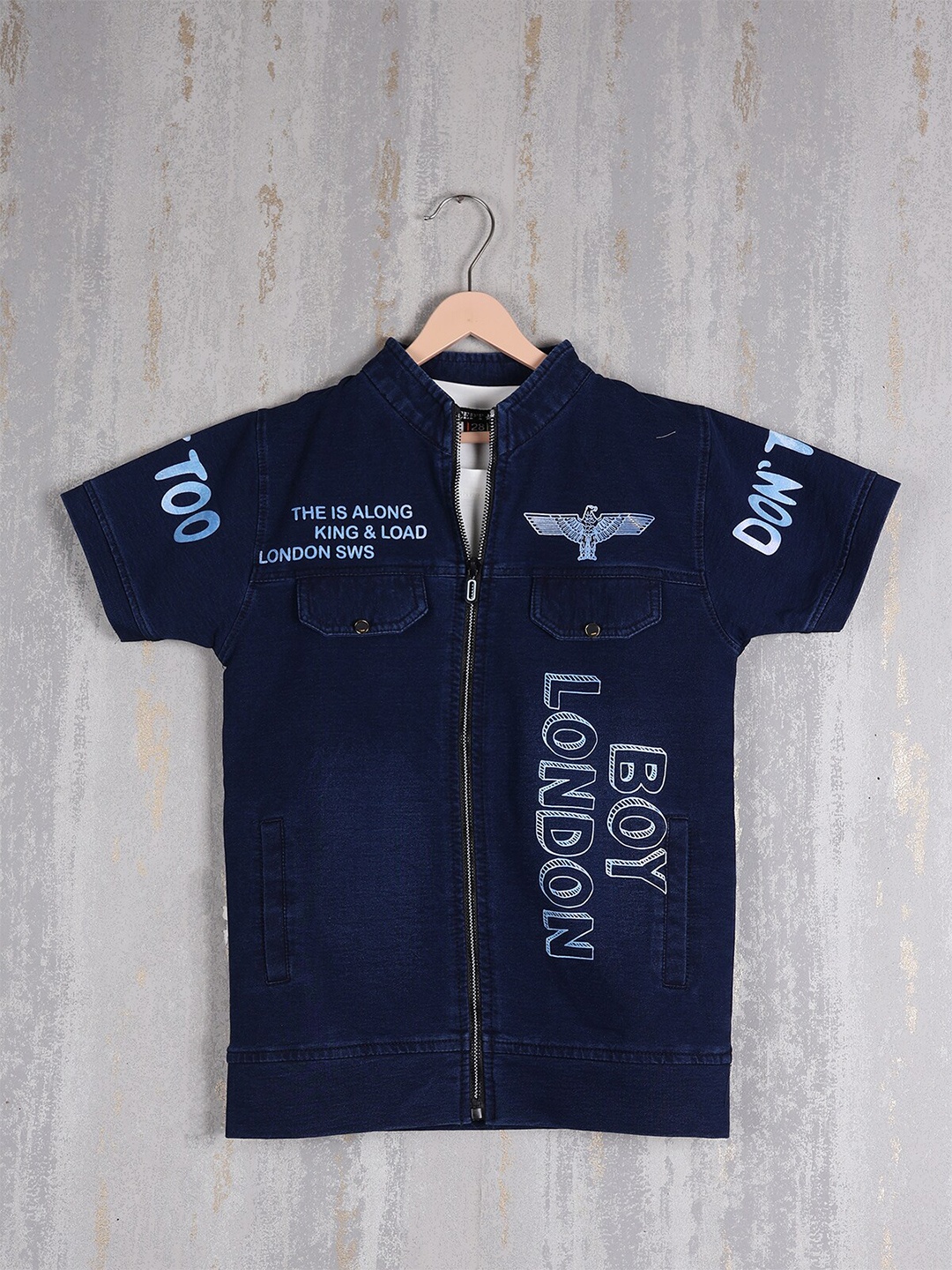 Albion Boys Typography Printed Pockets T-shirt, Blue