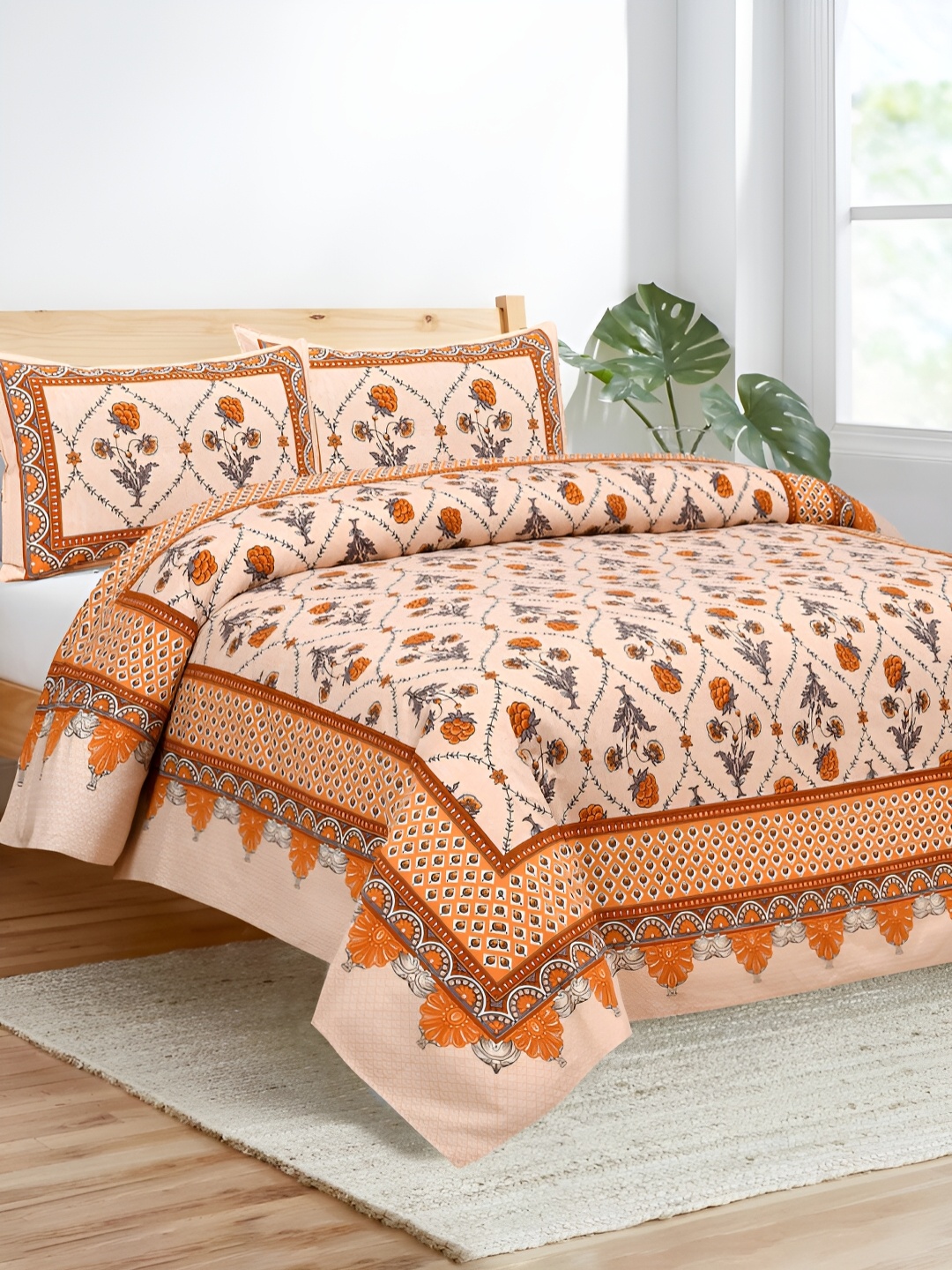JAIPUR FABRIC Peach-Coloured & Orange Floral 180 TC King Bedsheet with 2 Pillow Covers
JAIPUR FABRIC Peach-Coloured & Orange Floral 180 TC King Bedsheet with 2 Pillow Covers