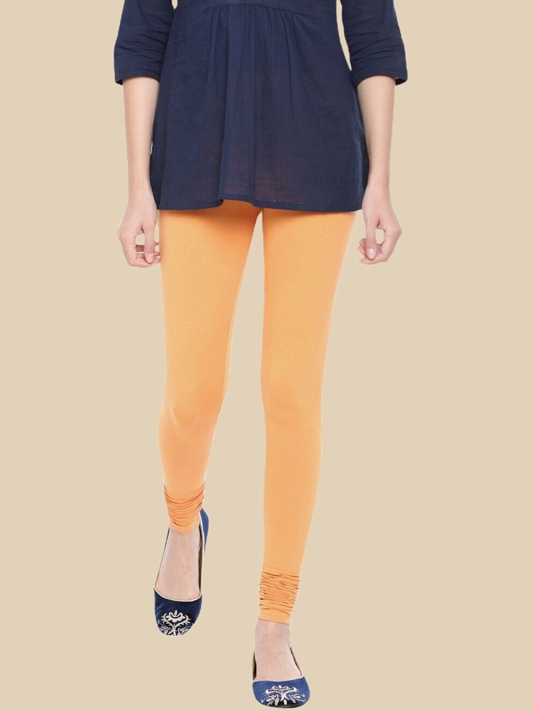 De Moza Cotton Churidar-Length Leggings, Orange