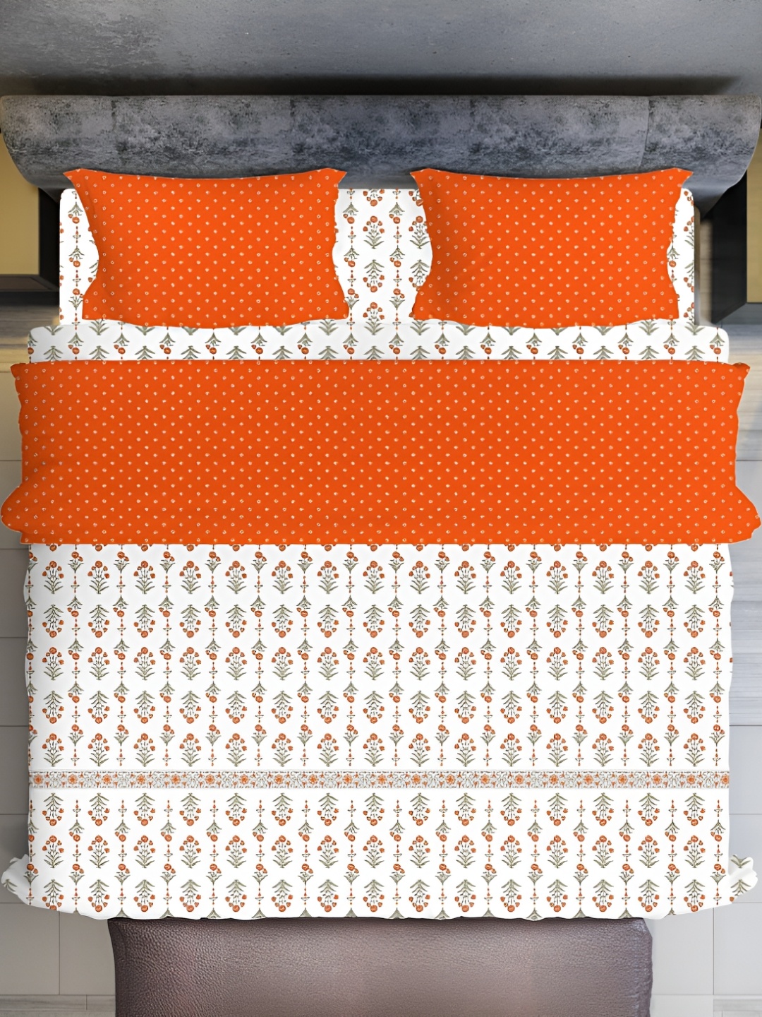 UrbanArts Orange & White Ethnic Motifs Cotton 400 TC King Bedsheet with 2 Pillow Covers
UrbanArts Orange & White Ethnic Motifs Cotton 400 TC King Bedsheet with 2 Pillow Covers