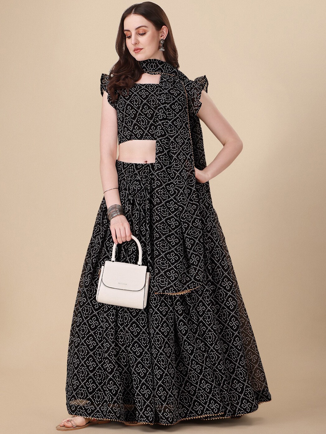 KALINI Badhani Printed Cap Sleeves Semi Stitched Lehenga & Unstitched Blouse With Dupatta, Black
KALINI Badhani Printed Cap Sleeves Semi Stitched Lehenga & Unstitched Blouse With Dupatta, Black