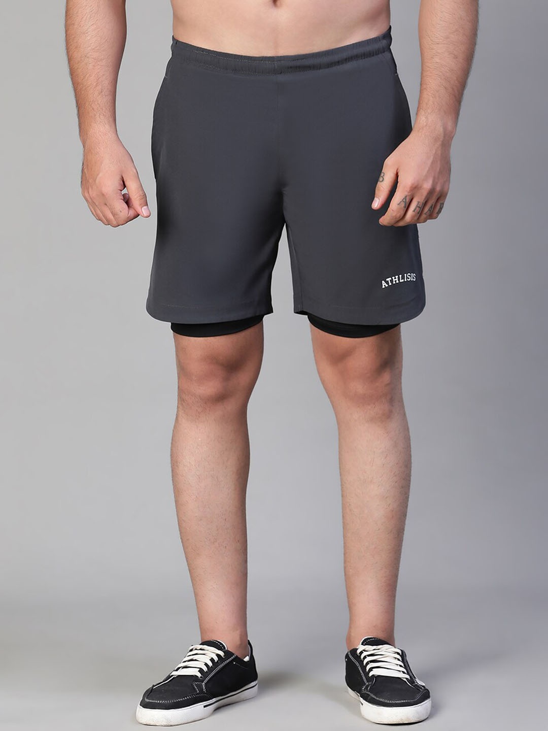 ATHLISIS Men Slim Fit e-Dry Technology Sports Shorts, Charcoal