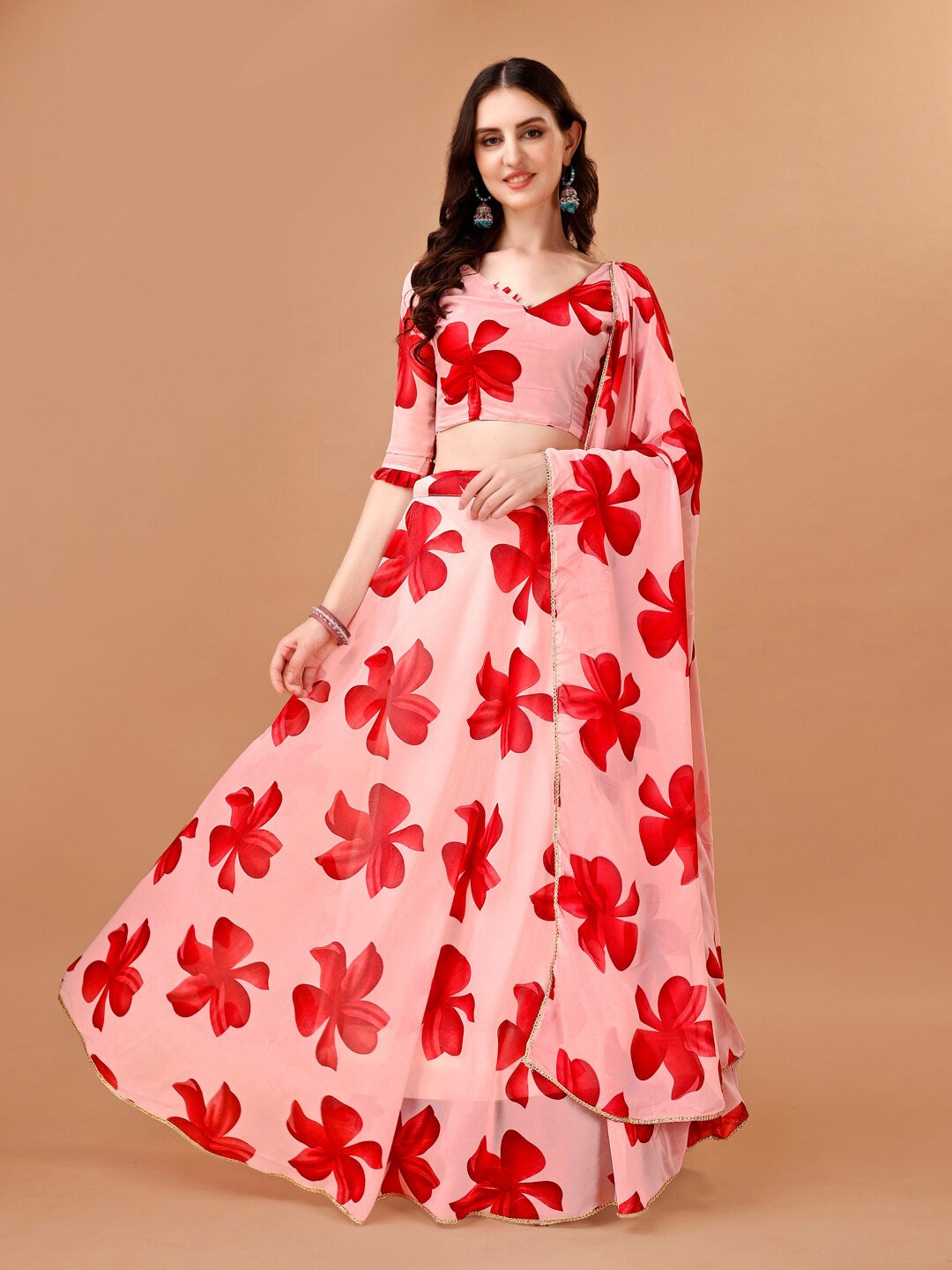 KALINI Floral Printed V-Neck Semi Stitched Lehenga & Unstitched Blouse With Dupatta, Pink
KALINI Floral Printed V-Neck Semi Stitched Lehenga & Unstitched Blouse With Dupatta, Pink