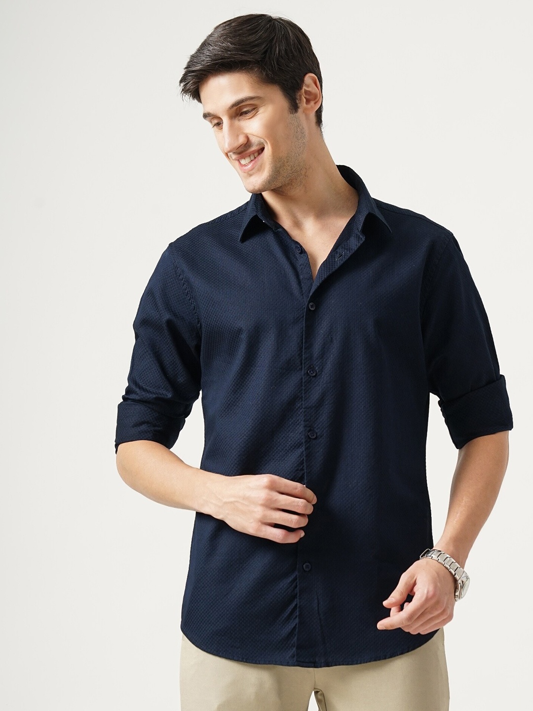 British Club Classic Slim Fit Geometric Self Design Spread Collar Cotton Casual Shirtrt, Navy blue
British Club Classic Slim Fit Geometric Self Design Spread Collar Cotton Casual Shirtrt, Navy blue