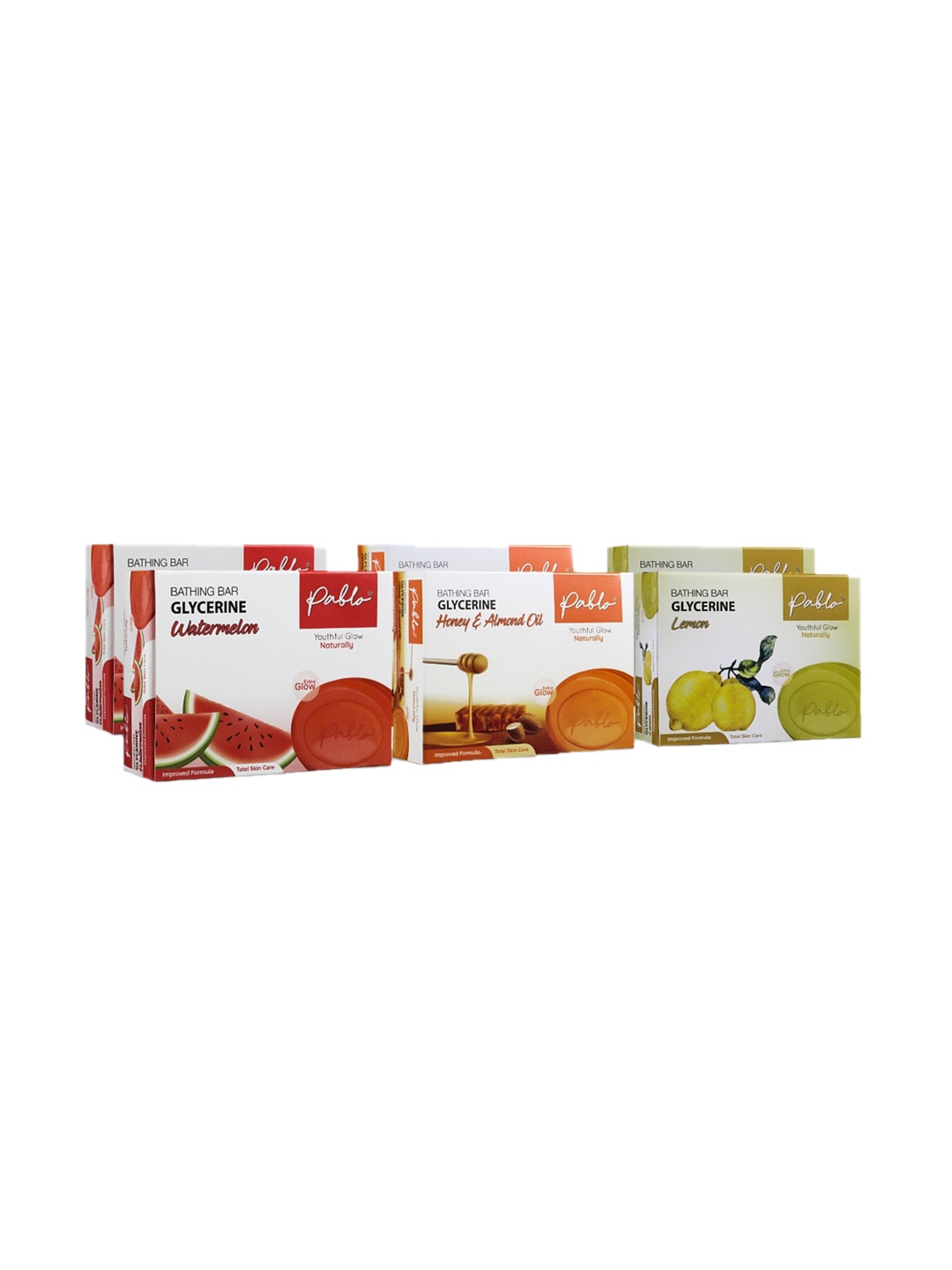 PABLO Set Of 6 Glycerine With Watermelon ,Honey & Almond & Lemon Bath Soap-50gm Each, White
PABLO Set Of 6 Glycerine With Watermelon ,Honey & Almond & Lemon Bath Soap-50gm Each, White