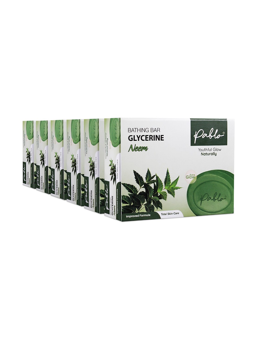 PABLO Set Of 6 Glycerine Neem Bath Soaps For Glowing & Smooth Skin -50gm each, Green
PABLO Set Of 6 Glycerine Neem Bath Soaps For Glowing & Smooth Skin -50gm each, Green
