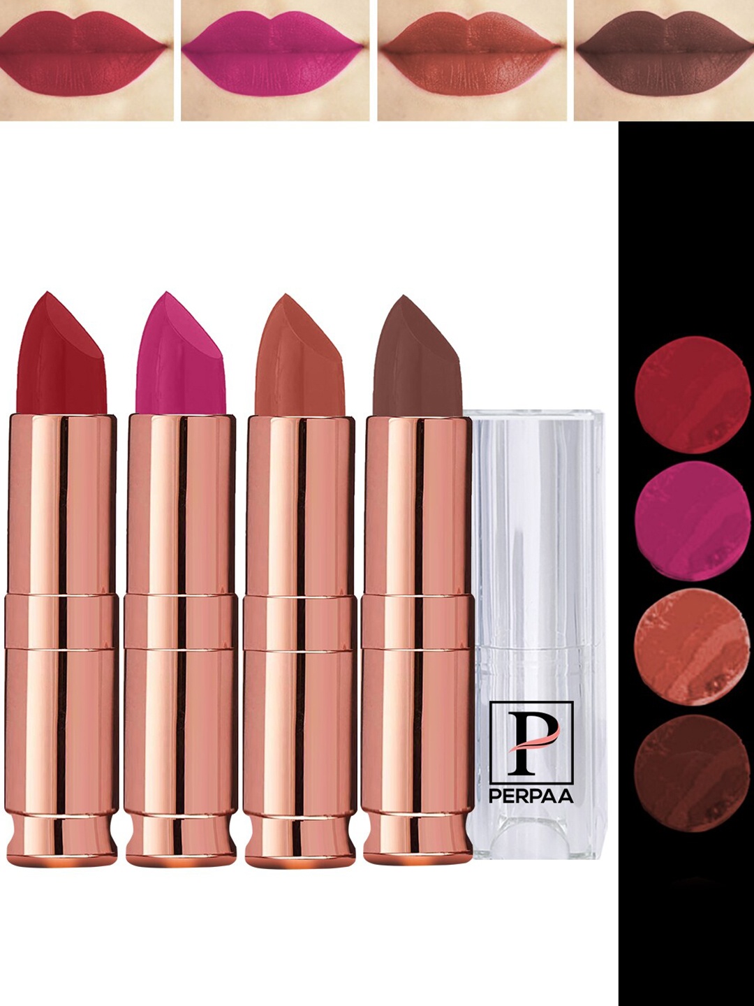 PERPAA Set Of 4 Antique Velvet With Jojoba & Butter Matte Lipstick- 3.5gEach- 62-67-71-87, Red
PERPAA Set Of 4 Antique Velvet With Jojoba & Butter Matte Lipstick- 3.5gEach- 62-67-71-87, Red