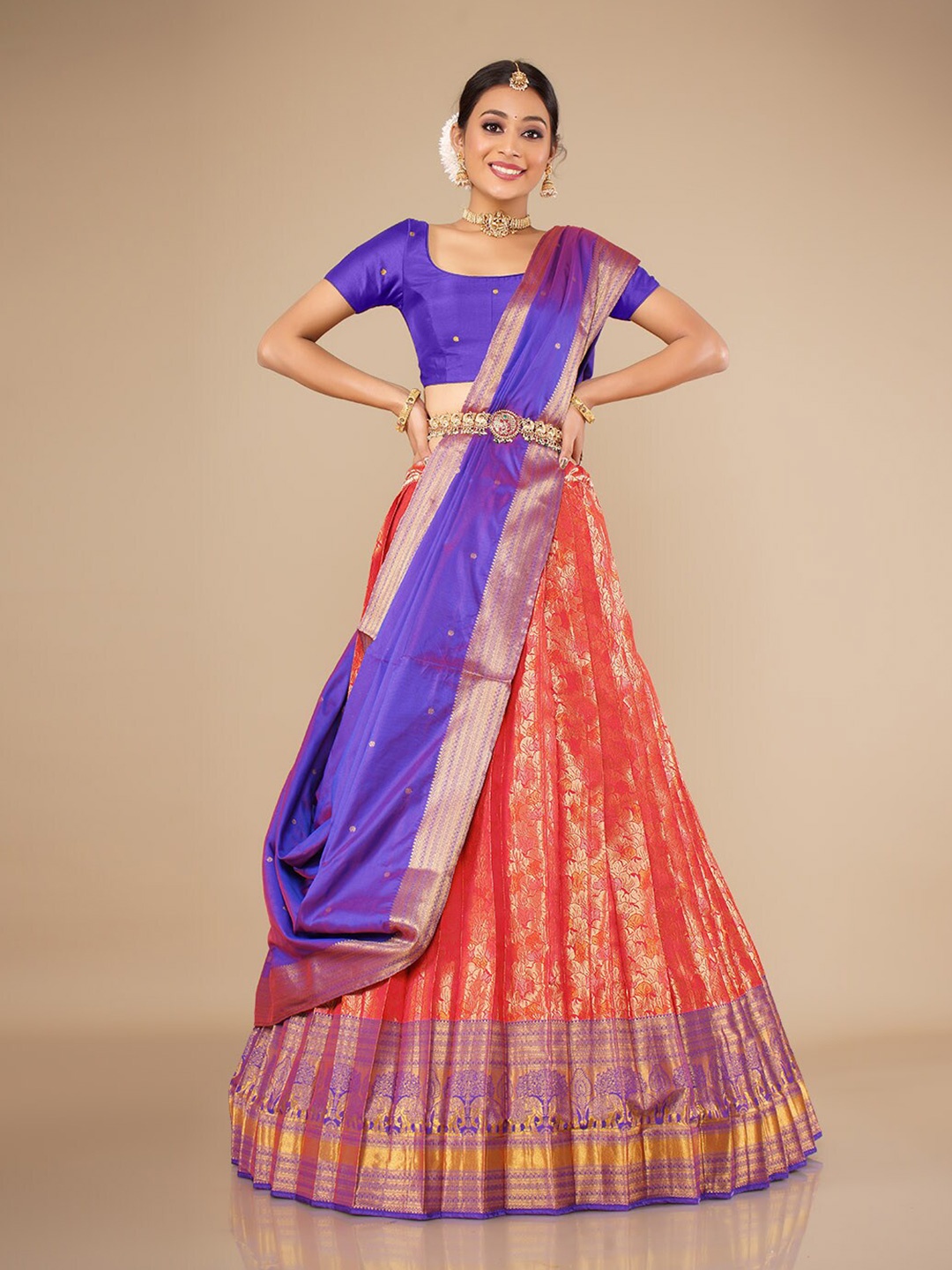 HALFSAREE STUDIO Woven Design Unstitched Lehenga & Semi-Stitched Blouse With Dupatta, Red
HALFSAREE STUDIO Woven Design Unstitched Lehenga & Semi-Stitched Blouse With Dupatta, Red