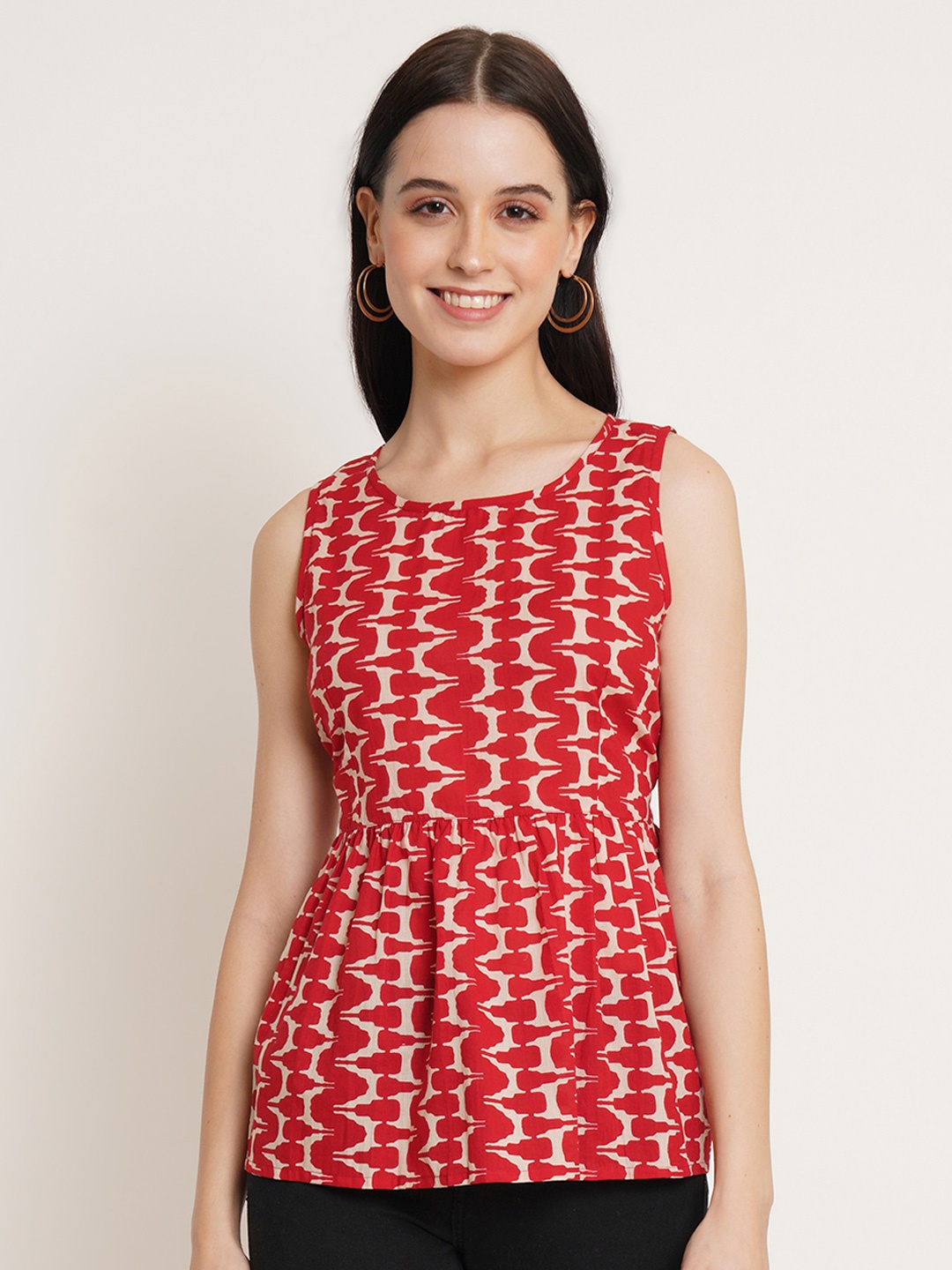 COTLAND FASHION Geometric Printed Pure Jaipuri Cotton Waist Tie-Ups Peplum Top, Red
COTLAND FASHION Geometric Printed Pure Jaipuri Cotton Waist Tie-Ups Peplum Top, Red