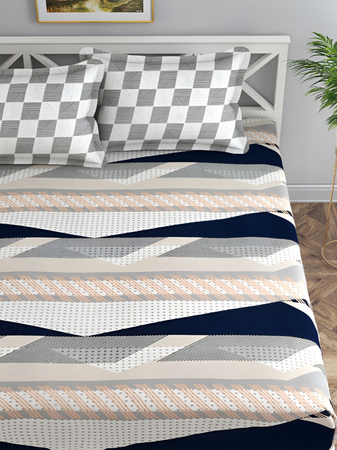 Florida Silver-Toned & White Geometric 180 TC Cotton King Bedsheet with 2 Pillow Covers
Florida Silver-Toned & White Geometric 180 TC Cotton King Bedsheet with 2 Pillow Covers