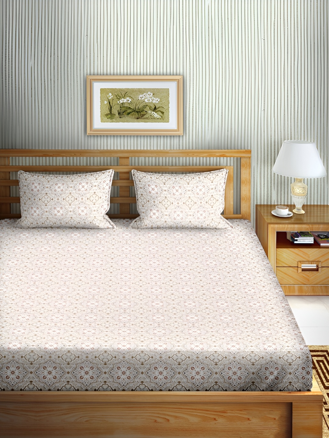 Aura Brown & White Ethnic Motifs Cotton 180 TC Double Queen Bedsheet with 2 Pillow Covers
Aura Brown & White Ethnic Motifs Cotton 180 TC Double Queen Bedsheet with 2 Pillow Covers