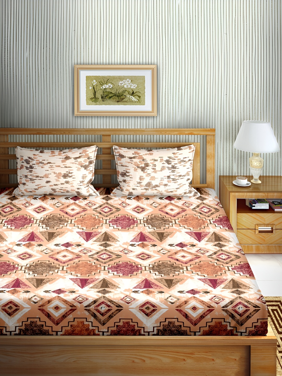 Aura Orange & White Geometric Cotton180 TC Double Queen Bedsheet with 2 Pillow Covers
Aura Orange & White Geometric Cotton180 TC Double Queen Bedsheet with 2 Pillow Covers