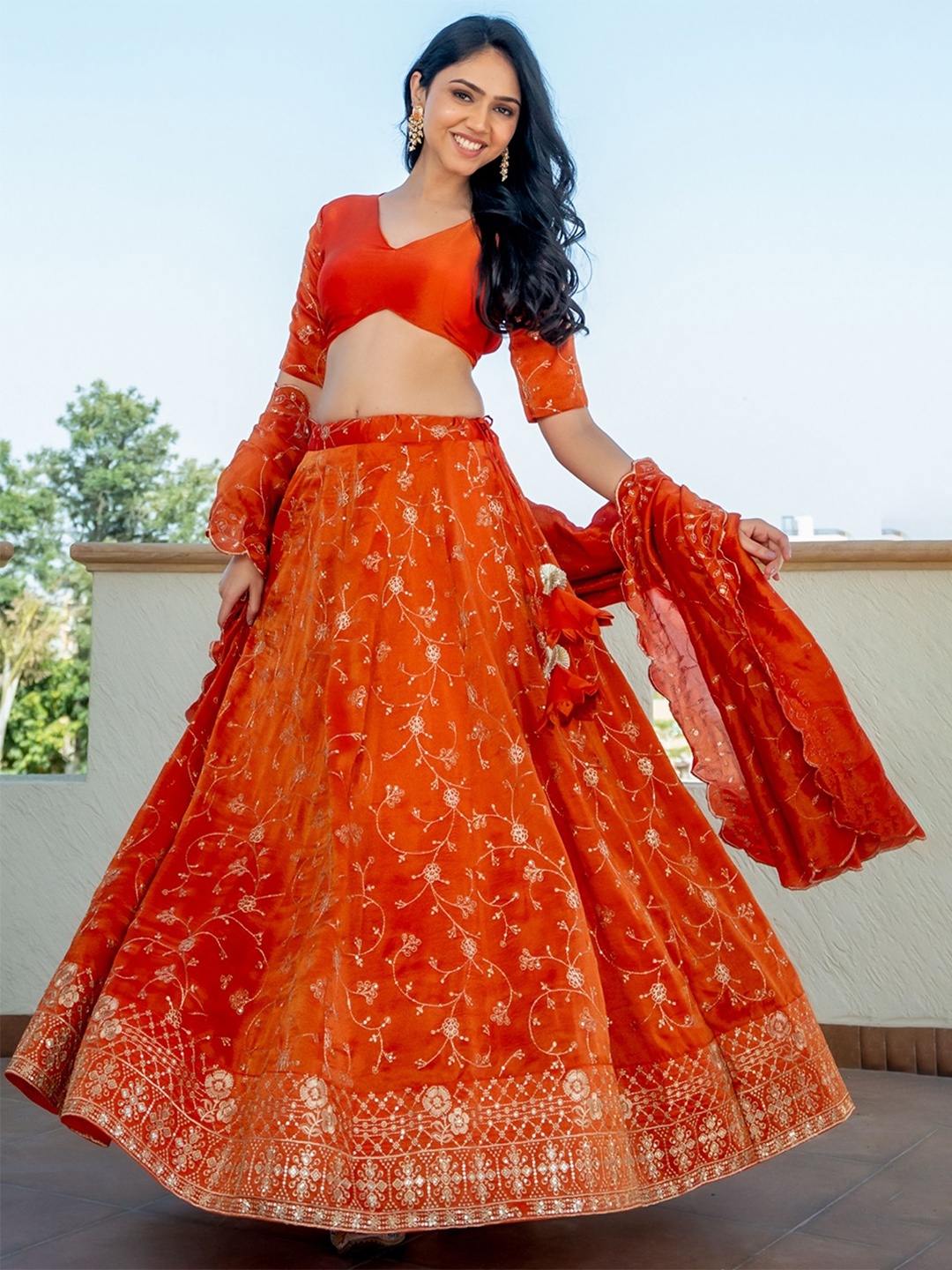 HOUSE OF JAMOTI Floral Embroidered Thread Work Ready to Wear Lehenga & Choli With Dupatta, Orange
HOUSE OF JAMOTI Floral Embroidered Thread Work Ready to Wear Lehenga & Choli With Dupatta, Orange