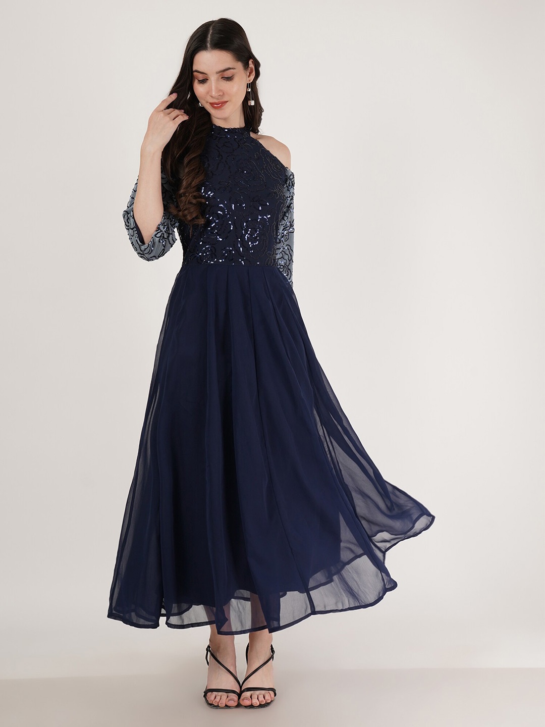 Karmic Vision Embellished Cold-Shoulder Sleeves Georgette Fit and Flare Maxi Dress, Blue
Karmic Vision Embellished Cold-Shoulder Sleeves Georgette Fit and Flare Maxi Dress, Blue