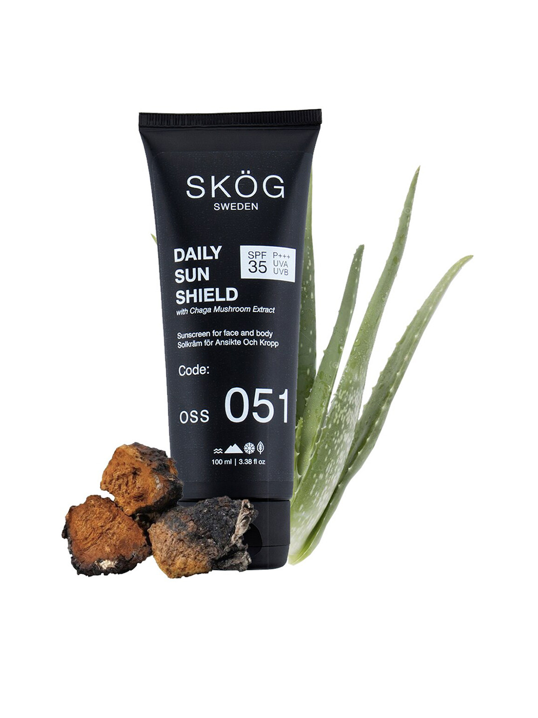 SKOG SPF 35 PA+++ UVA UVB Daily Sun Shield With Chaga Mushroom Extract - 100ml, Black
SKOG SPF 35 PA+++ UVA UVB Daily Sun Shield With Chaga Mushroom Extract - 100ml, Black