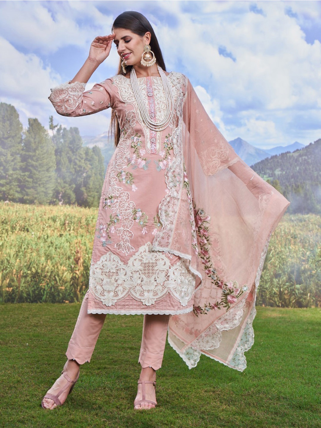 AUTUMN LANE Embroidered Thread Work Round Neck Straight Kurta with Trouser & Dupatta, Peach
AUTUMN LANE Embroidered Thread Work Round Neck Straight Kurta with Trouser & Dupatta, Peach