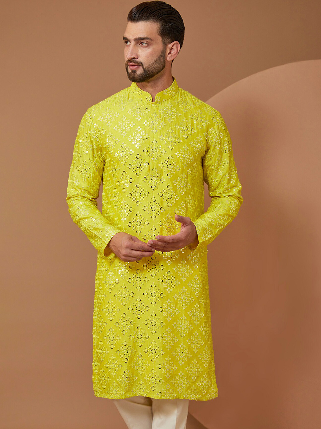 KASBAH CLOTHING NISHCHAIY SAJDEH Ethnic Motifs Embroidered Mirror Work Kurta With Trousers, Yellow
KASBAH CLOTHING NISHCHAIY SAJDEH Ethnic Motifs Embroidered Mirror Work Kurta With Trousers, Yellow