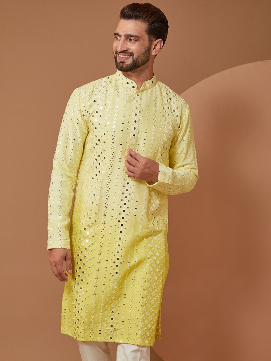 KASBAH CLOTHING NISHCHAIY SAJDEH Ethnic Motifs Embroidered Mirror Work Kurta & Trousers, Yellow
KASBAH CLOTHING NISHCHAIY SAJDEH Ethnic Motifs Embroidered Mirror Work Kurta & Trousers, Yellow