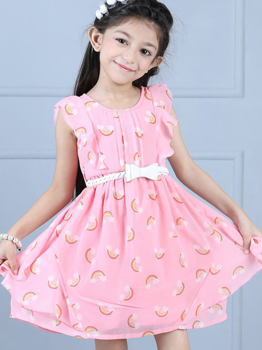 Hola Bonita Girls Print Cap Sleeves Layered Georgette Fit & Flare Casual Dress, Pink
Hola Bonita Girls Print Cap Sleeves Layered Georgette Fit & Flare Casual Dress, Pink