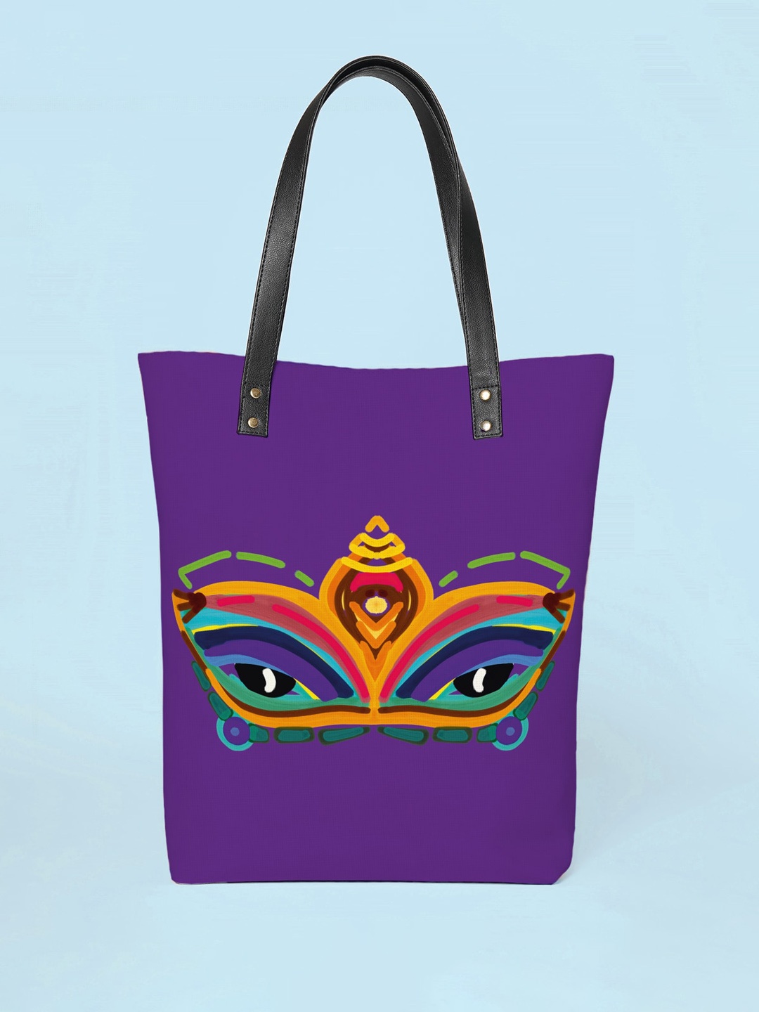 Kalankit Graphic Printed Structured Tote Bag, Purple