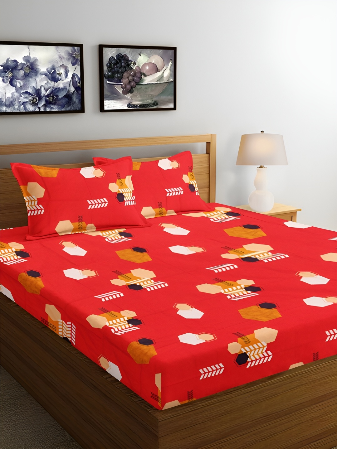 Srijee Decors Red & White Geometric Pure Cotton 250 TC Queen Bedsheet With 2 Pillow Covers
Srijee Decors Red & White Geometric Pure Cotton 250 TC Queen Bedsheet With 2 Pillow Covers