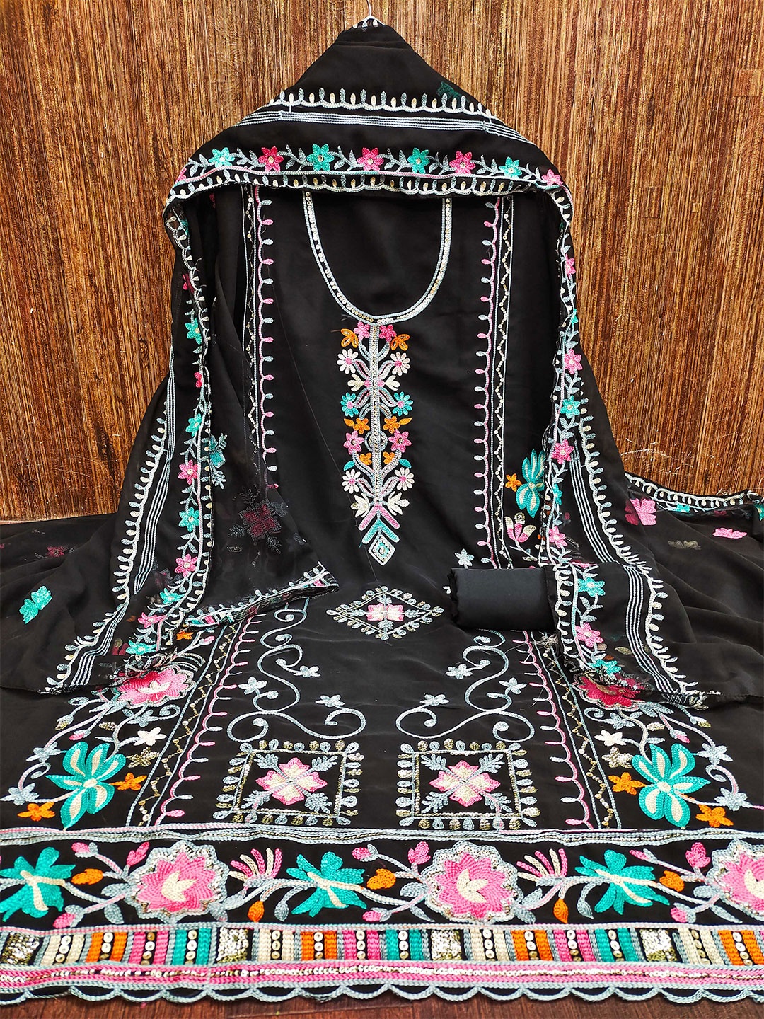 KALINI Ethnic Motifs Embroidered Silk Georgette Sequinned Unstitched Dress Material, Black
KALINI Ethnic Motifs Embroidered Silk Georgette Sequinned Unstitched Dress Material, Black